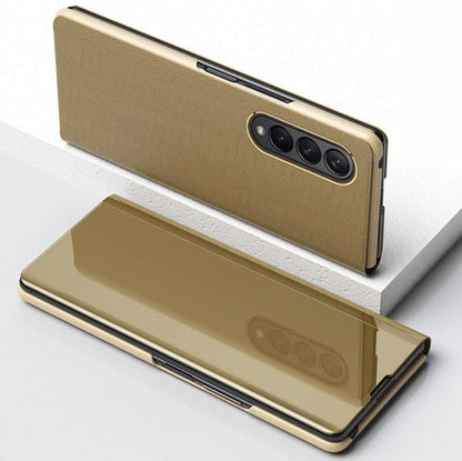 Flip Plating Mirror Case with Stand Function,PC/PU Translucent Clear View Shockproof Phone Protective Case Cover for FOLD