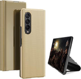 Flip Plating Mirror Case with Stand Function,PC/PU Translucent Clear View Shockproof Phone Protective Case Cover for FOLD