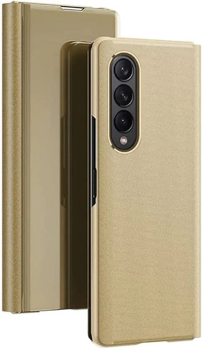 Flip Plating Mirror Case with Stand Function,PC/PU Translucent Clear View Shockproof Phone Protective Case Cover for FOLD