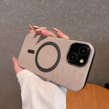 Luxury Leather Print Genuine PC Magnet Phone Case for iPhone Series Shockproof Back Protection