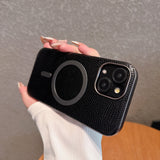 Luxury Leather Print Genuine PC Magnet Phone Case for iPhone Series Shockproof Back Protection