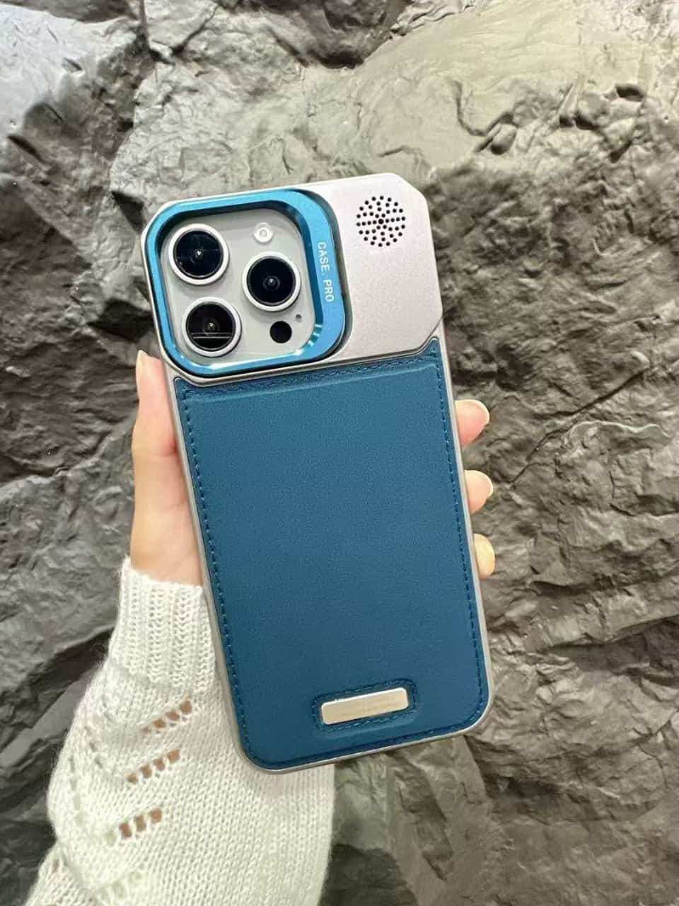 Leather Metal Stand Case with, Anti-Scratch &amp; Dust Protection, Raised Lens Protector, Soft Leather Covers, Titanium Edges.