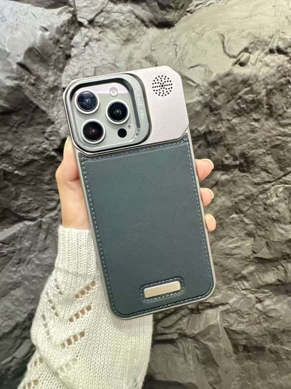 Leather Metal Stand Case with, Anti-Scratch &amp; Dust Protection, Raised Lens Protector, Soft Leather Covers, Titanium Edges.