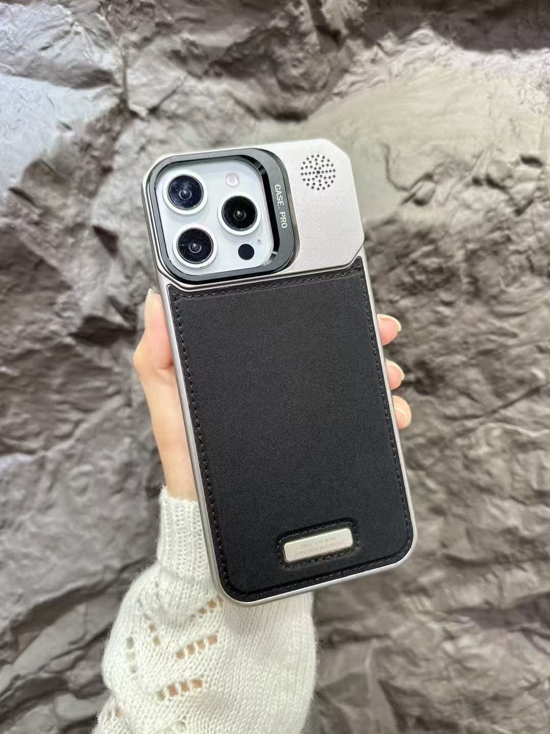 Leather Metal Stand Case with, Anti-Scratch &amp; Dust Protection, Raised Lens Protector, Soft Leather Covers, Titanium Edges.