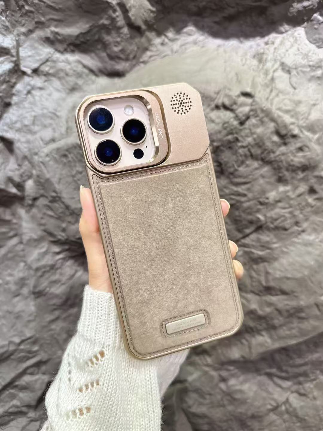 Leather Metal Stand Case with, Anti-Scratch &amp; Dust Protection, Raised Lens Protector, Soft Leather Covers, Titanium Edges.