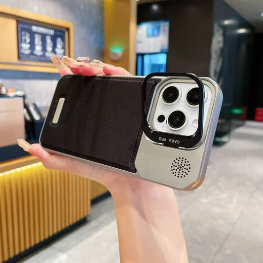 Leather Metal Stand Case with, Anti-Scratch &amp; Dust Protection, Raised Lens Protector, Soft Leather Covers, Titanium Edges.
