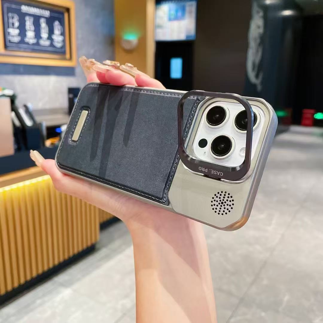 Leather Metal Stand Case with, Anti-Scratch &amp; Dust Protection, Raised Lens Protector, Soft Leather Covers, Titanium Edges.