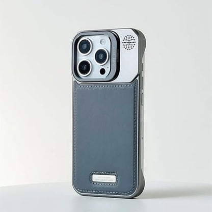 Leather Metal Stand Case with, Anti-Scratch &amp; Dust Protection, Raised Lens Protector, Soft Leather Covers, Titanium Edges.
