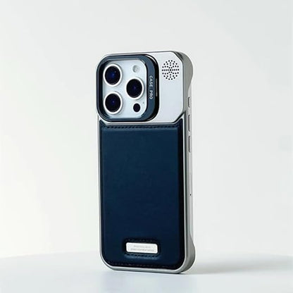 Leather Metal Stand Case with, Anti-Scratch &amp; Dust Protection, Raised Lens Protector, Soft Leather Covers, Titanium Edges.